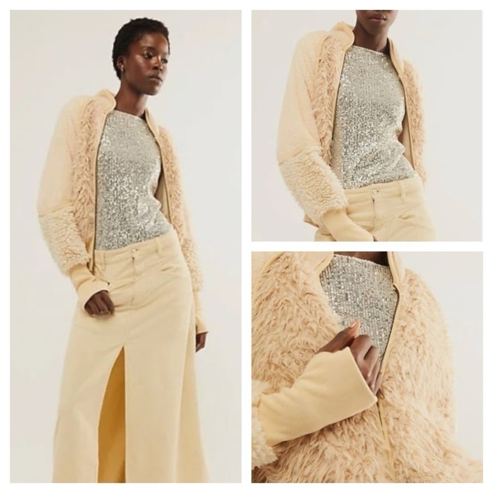 FREE PEOPLE FP ONE AURORA FAUX FUR CREAM JACKET Size S